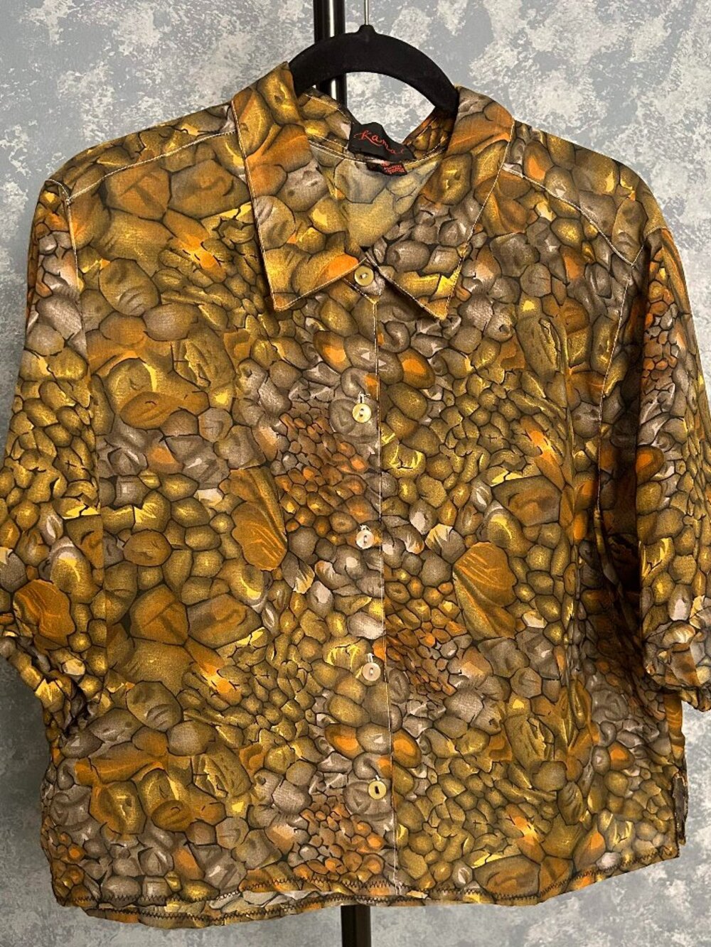 Vintage Kama; Abstract Earth Tone Button Up Blouse Size 18